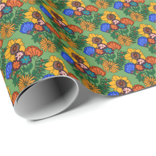 Papier Cadeau les années 70 Oreiller à lancer vert à fleurs r