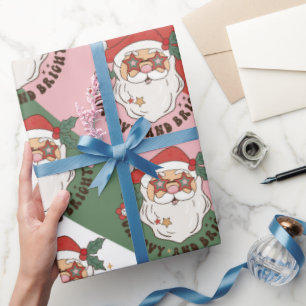 Papier Cadeau Les années 70 rétro Super et lumineux Père Noël