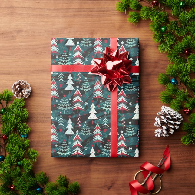 Papier Cadeau Les arbres de Noël. (Cadeau de vacances)