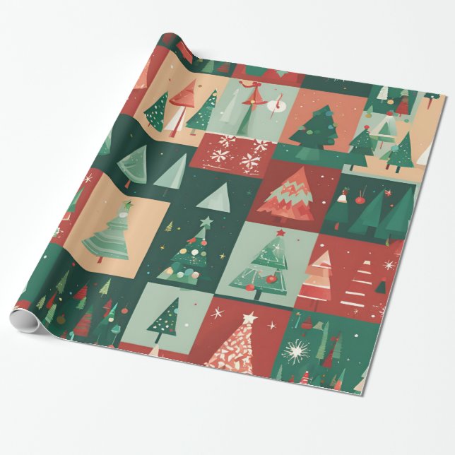 Papier Cadeau Les arbres verts de Noël (Déroulé)