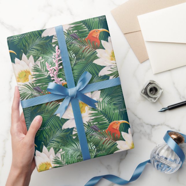 Papier Cadeau Les Blancs Lotus Tropical Birds & Lotus Motif (Cadeaux)