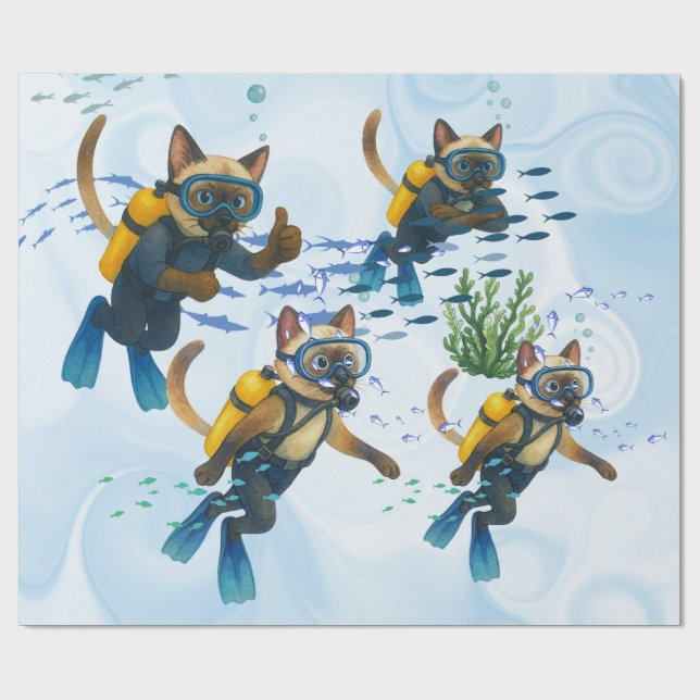 Papier Cadeau Les chats scaphandriers plongent sous l'eau  (Plat)