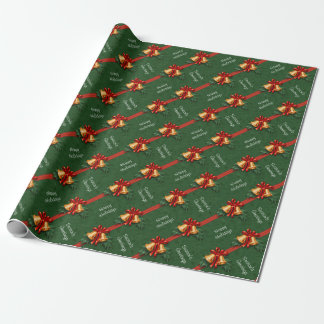 Papier Cadeau Les cloches de Noël et Holly Feuille Green