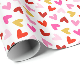 Papier Cadeau Les Coeurs de la Saint Valentin en blanc