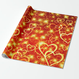 Papier Cadeau Les Coeurs d'Or romantiques sur Orange