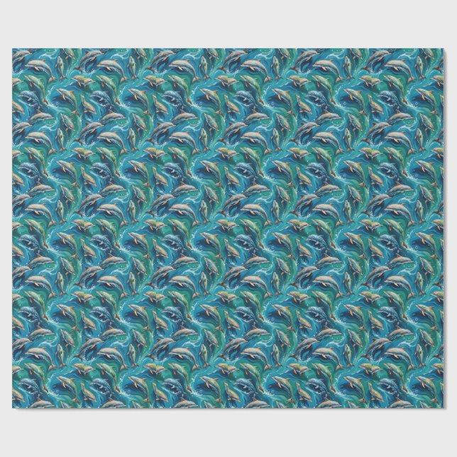 Papier Cadeau Les dauphins nagent  (Plat)