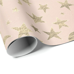 Papier Cadeau Les étoiles et le rose d'or élégants de rose de