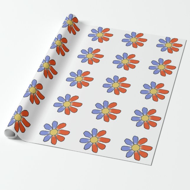 Papier Cadeau Les fleurs graphiques ont dédoublé le bleu rouge (Déroulé)