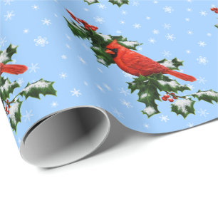 Papier Cadeau Les flocons cardinaux et Holly