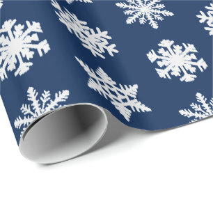 Papier Cadeau Les flocons de neige d'Ikat - Bleu de la marine bl