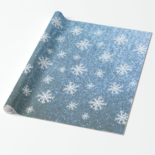 Papier Cadeau Les flocons de neige en bleu (Déroulé)