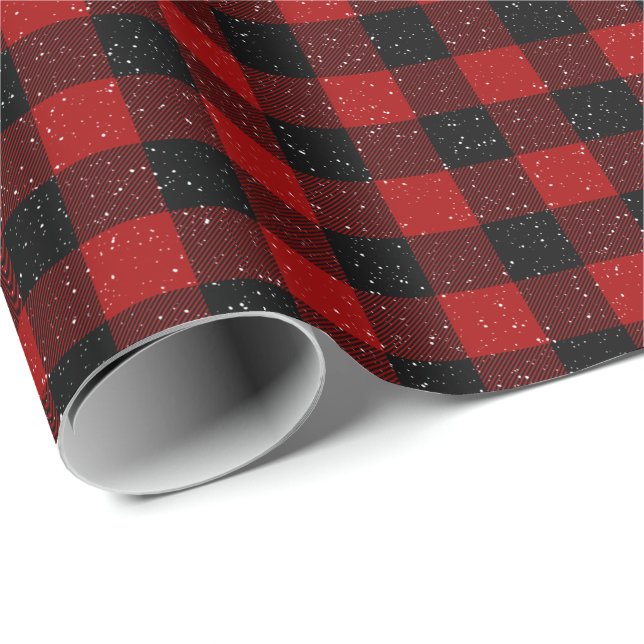 Papier Cadeau Les flocons de neige sur Buffalo Plaid (Coin rond)