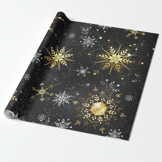 Papier Cadeau Les flocons dorés de Noël sur l'Arrière - plan noi (Déroulé)
