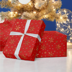 Papier Cadeau Les flocons rouges dorés luxueux Joyeux Noël