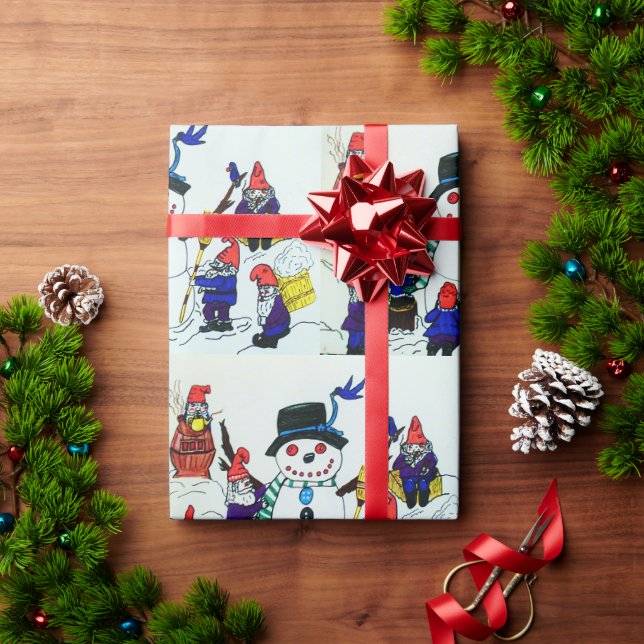 PAPIER CADEAU LES GNOMES DE NOËL DANS LA NEIGE (Cadeau de vacances)