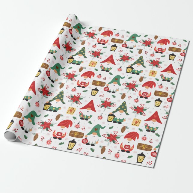 Papier Cadeau Les Gnomes Rouge Et Vert Pour Noël (Déroulé)