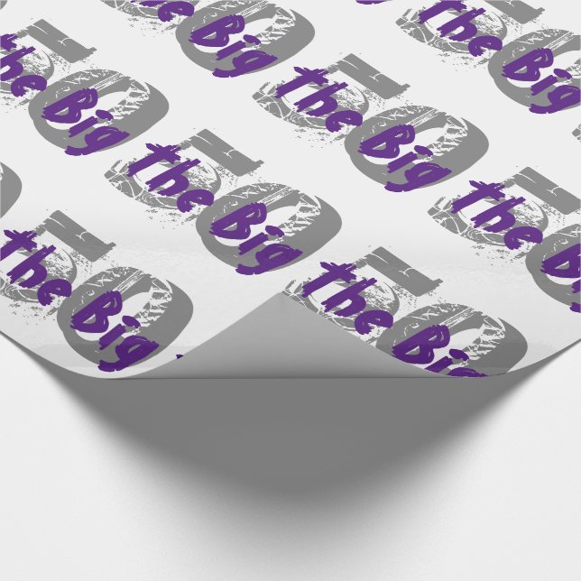 Papier Cadeau Les grands 50, anniversaire, gris, texte pourpre (Coin)