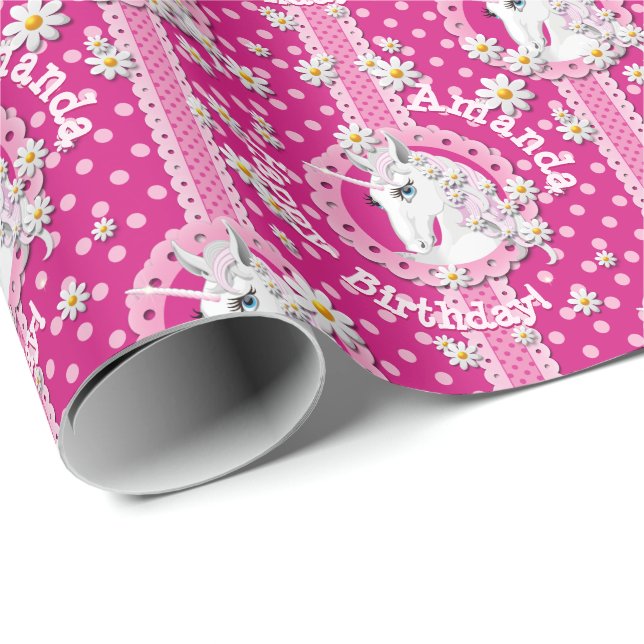 Papier Cadeau Les licornes roses sont magiques Personnalisées An (Coin rond)