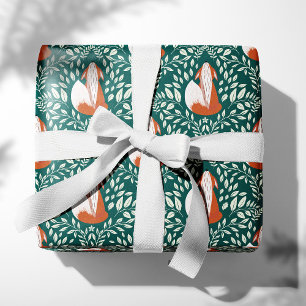 Papier Cadeau Les mignons renards en orange et vert