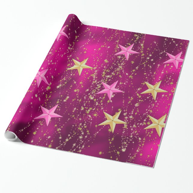 Papier Cadeau Les nuits arabes Magenta & Gold Stars (Déroulé)