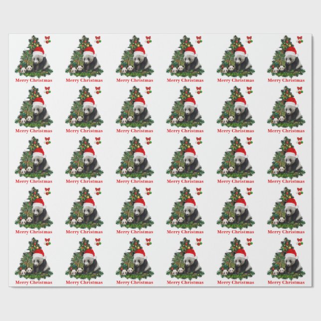 Papier Cadeau Les pandas de Noël  (Plat)