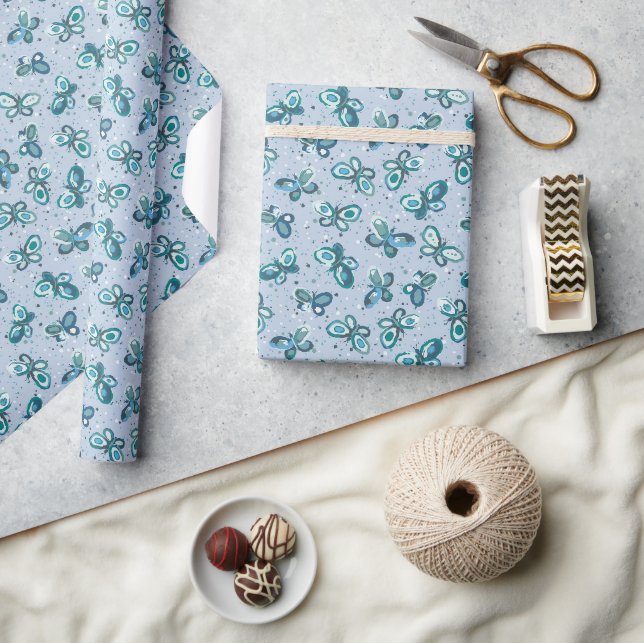 Papier Cadeau Les papillons Doodle Bugs - bleu - motif sans soud (Artisanat)