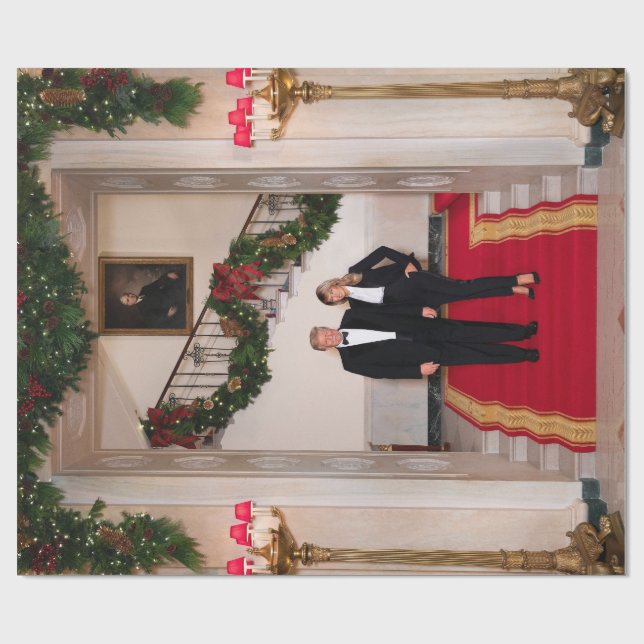 Papier Cadeau Les pas de Noël Président Donald Trump & Melania (Plat)