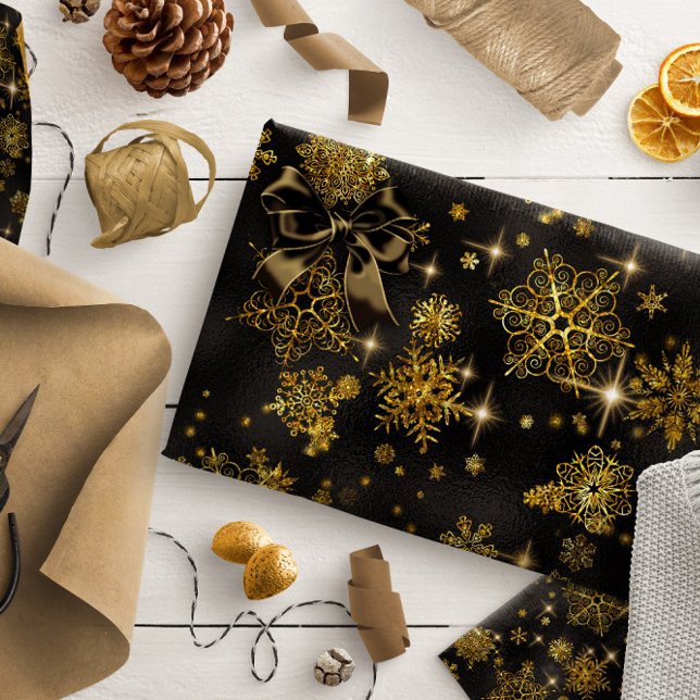 Papier Cadeau Les plus beaux flocons de neige Motif Gold/Black I (Créateur téléchargé)