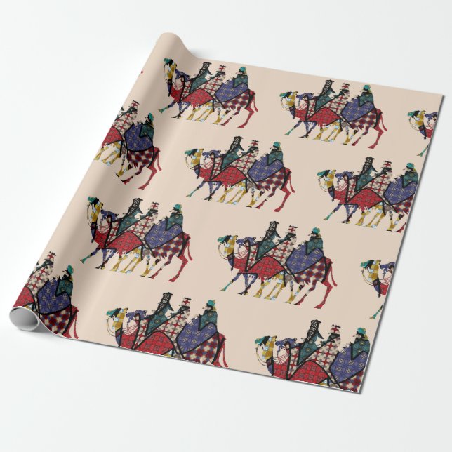 Papier Cadeau Les Rois Voyagent Pour Voir Bébé Jésus (Déroulé)