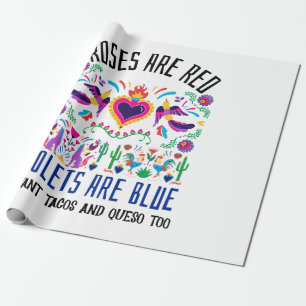 Papier Cadeau Les roses sont rouges avec un joli motif art mexic