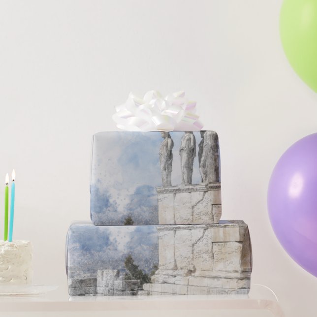 Papier Cadeau Les ruines des sites antiques aquarelles à Athènes (Cadeaux de fête)