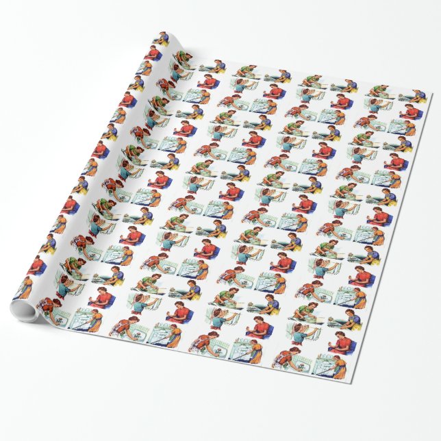 Papier Cadeau Les tâches ménagères rétro (Déroulé)