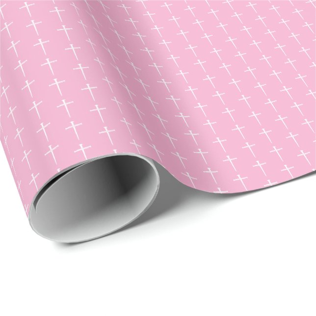 Papier Cadeau Les Trois clous, Croix rose et blanche chrétienne (Coin rond)