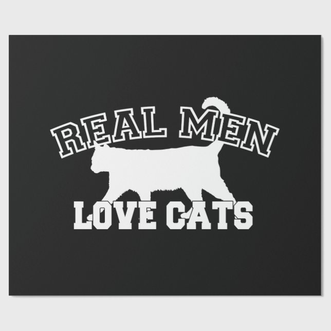Papier Cadeau Les vrais hommes aiment les chats Silhouette blanc (Plat)