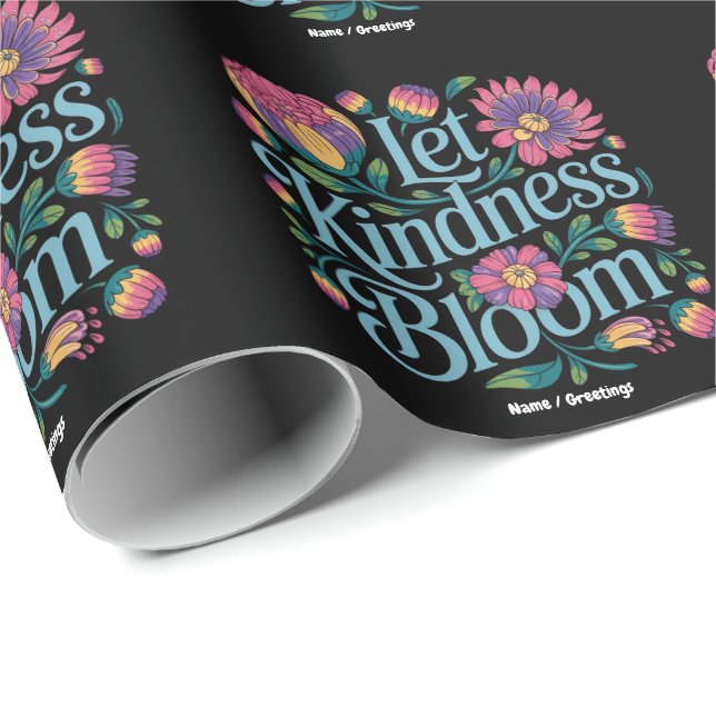 Papier Cadeau Let Kindness Bloom Be Kind Rainbow Flowers Inspire (Coin rond)