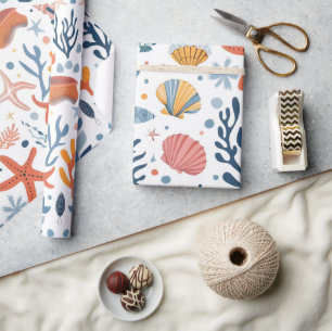 Papier Cadeau L'été Enfant's Birthday Seashells Coral
