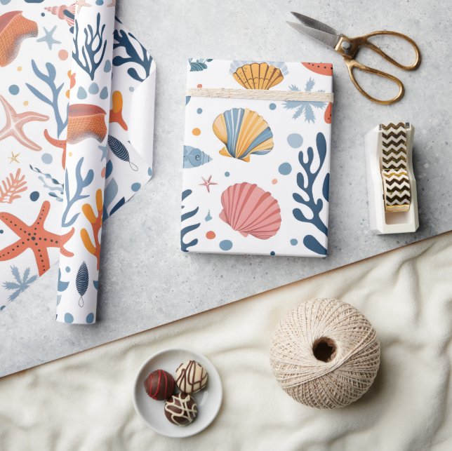 Papier Cadeau L'été Enfant's Birthday Seashells Coral (Artisanat)