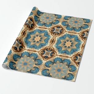 Papier Cadeau L'étoile forme Art Déco, Bleu et Brown