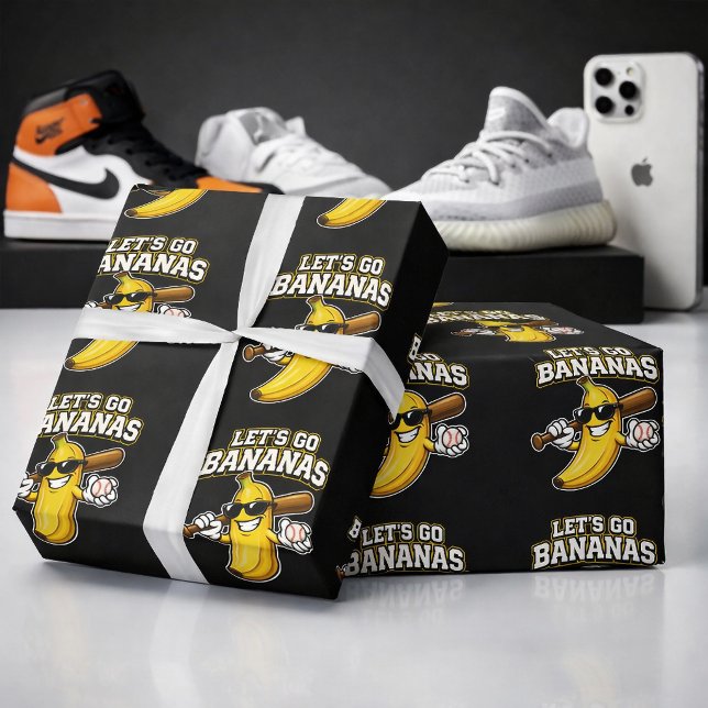 Papier Cadeau Lets Go Bananas Retro Baseball Banana Funny (Créateur téléchargé)