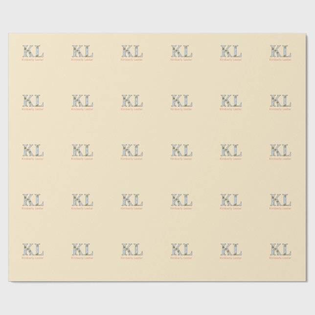 Papier Cadeau lettre de nom monogramme pêche rétro pastel gras (Plat)