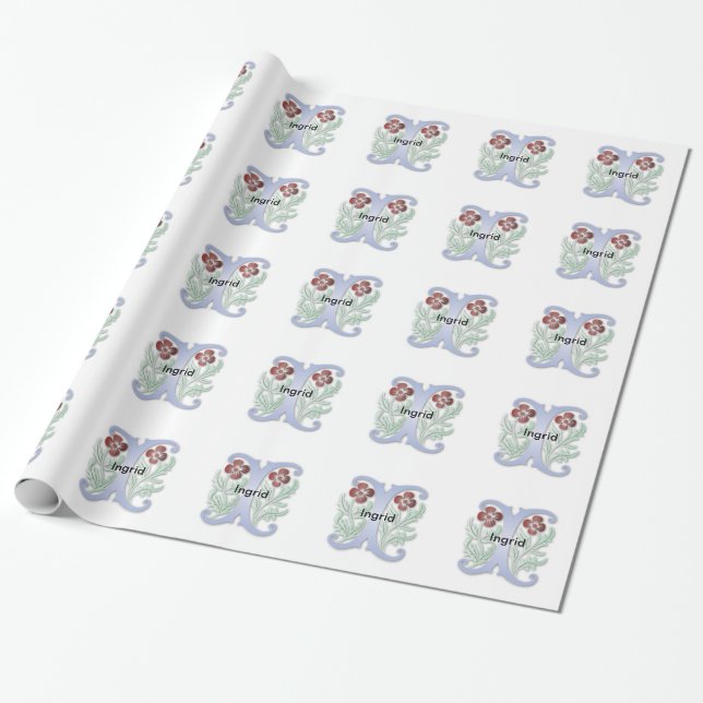 Papier Cadeau Lettre I Monogramme Fleur de lis (Déroulé)