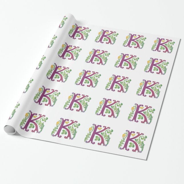 Papier Cadeau Lettre K Monogramme Fleur de lis (Déroulé)