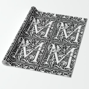 Papier Cadeau Lettre M Monogramme médiéval Art Nouveau