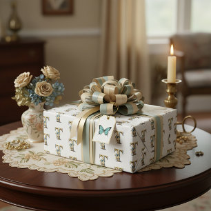 Papier Cadeau Lettre T florale bohème élégante