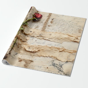 Papier Cadeau Lettre vintage d'amour parchemin avec fleurs (2)