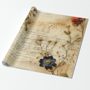 Papier Cadeau Lettre vintage d'amour parchemin avec fleurs (5)