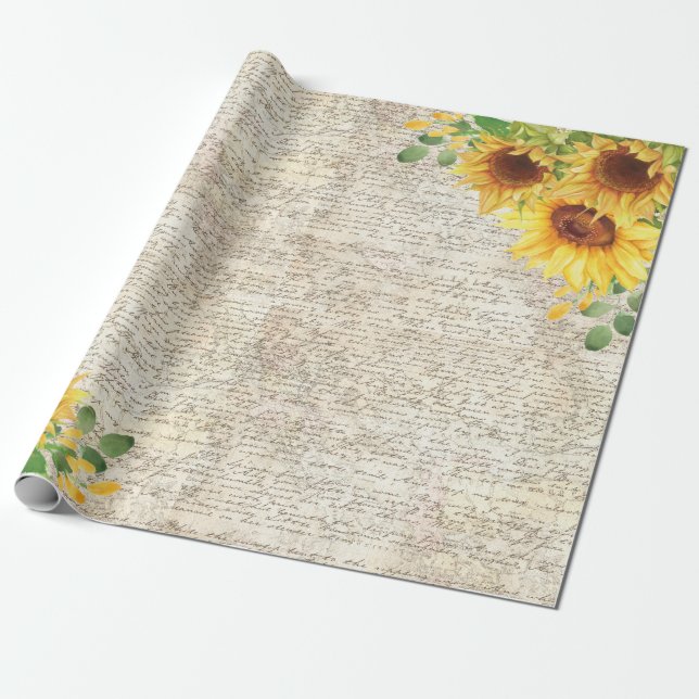 Papier Cadeau LETTRE Vintage Tournesol Russe Old Decoupage  (Déroulé)