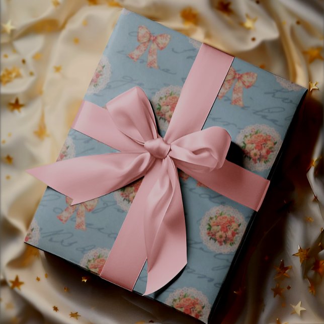 Papier Cadeau Lettres Antiques Roses Vintage Toile Rubans (Vintage style wrapping paper for that special gift!)
