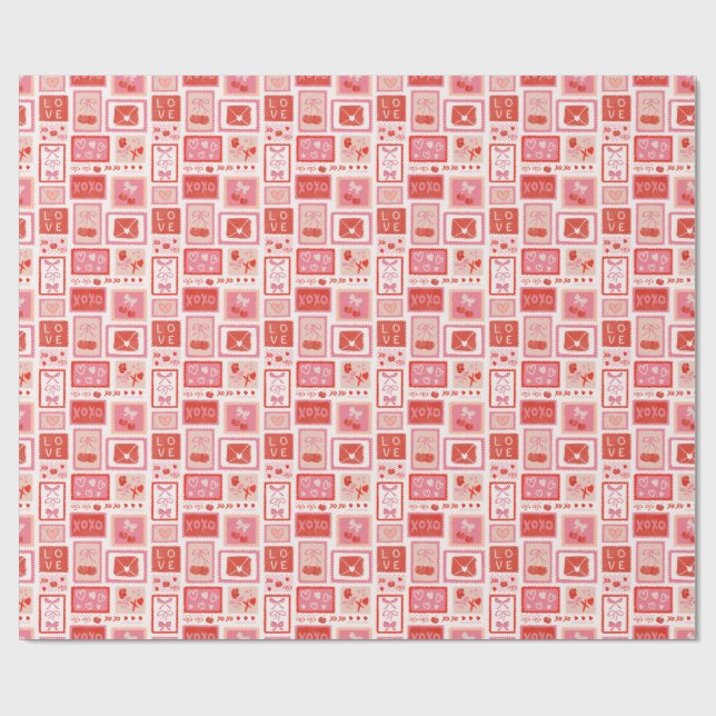 Papier Cadeau Lettres d'amour de cerise Poste Saint-Valentin (Plat)