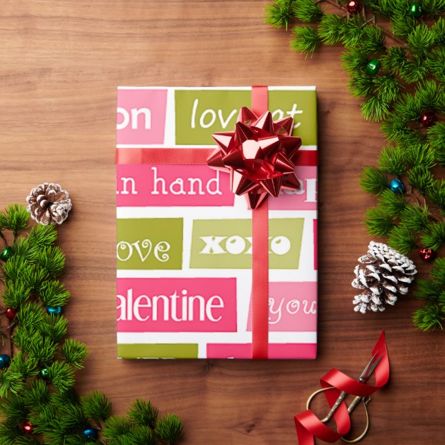 Papier Cadeau Lettres d'amour rose et vert (Cadeau de vacances)